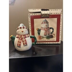 DEBBIE MUMM SAKURA ONEIDA MARSHMELLOW SNOWMAN Mini Teapot Figure. 6.5"